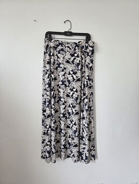 Robert Louis Maxi Skirt Navy White Floral Embossed Gypsy Hippie Indie Cottage L